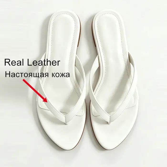 JOZHAMTA – sandales plates en cuir véritable pour femmes, chaussures d'été à la mode, tongs pour dam