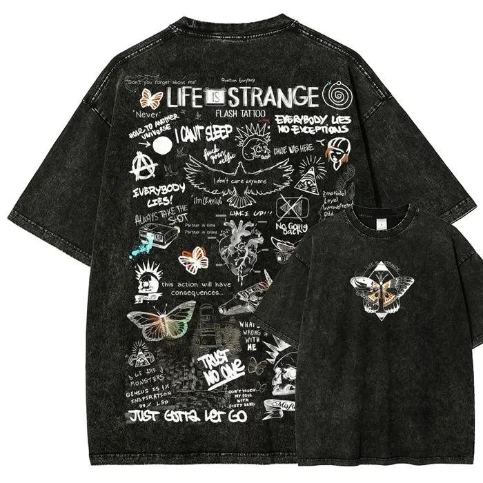 T-shirt délavé Life is Strange, vêtements de personnalité, adaptés à toutes les saisons, grande tail