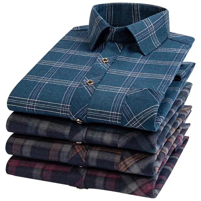 Chemises de glouton en coton pur M-6XL pour hommes, manches longues, poche unique, optique à carreau