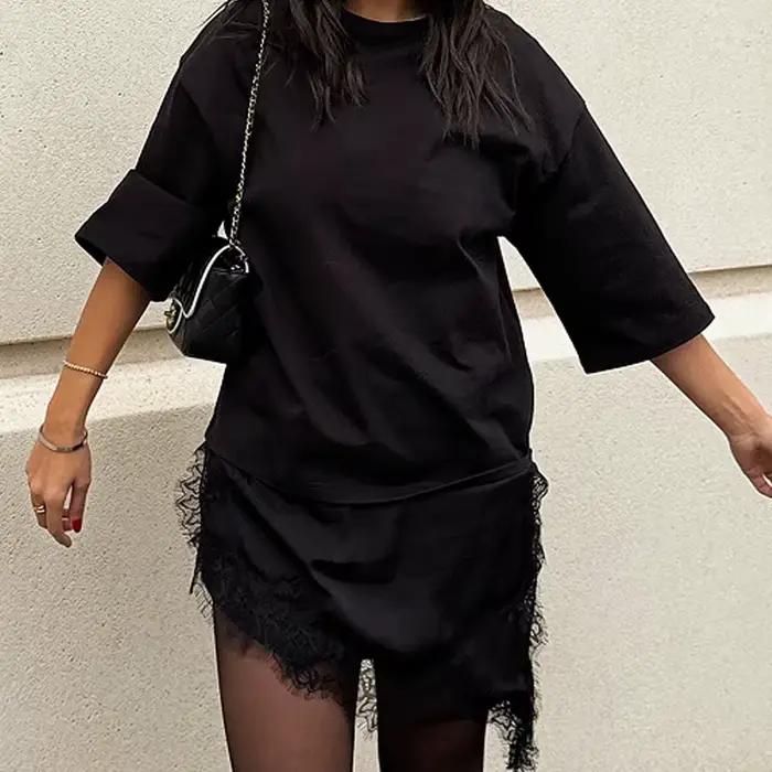 T-shirt en dentelle oversize HXAO pour femme, collection Printemps-Été 2026, style Y2K, blanc cassé,