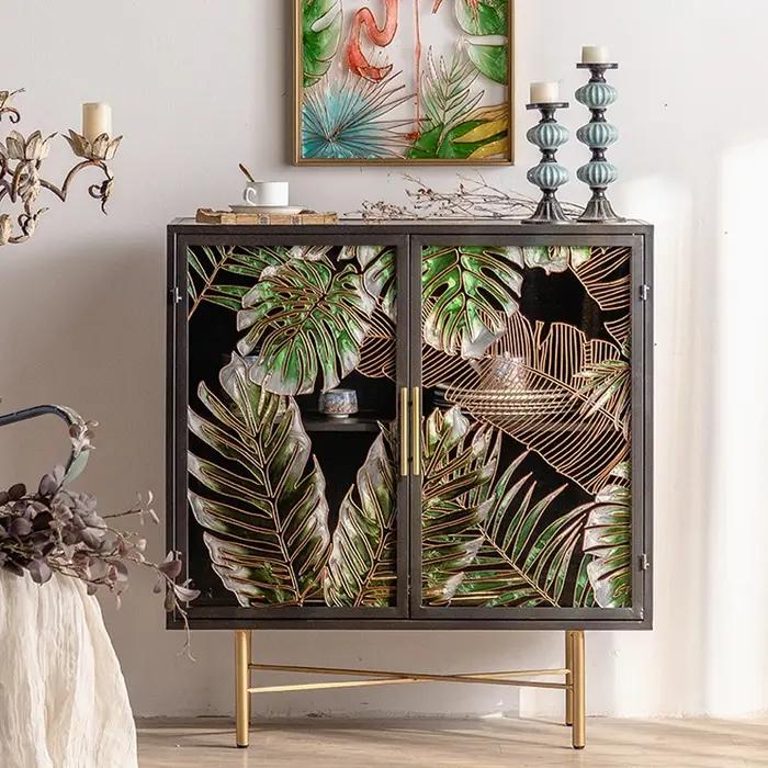 Armoire à vin de rangement en dalle de roche rétro américaine, petit placard vert français, armoire