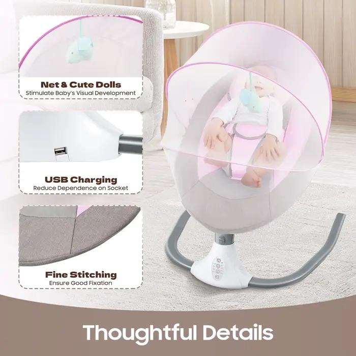 Balançoires pour bébés, balançoire pour nourrissons à 4 vitesses, 12 berceuses, balançoire électriqu