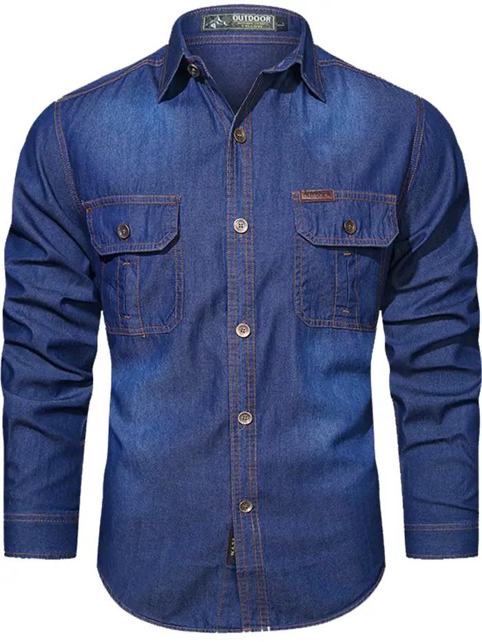 FREDD MARSHALL 2025 automne nouvelle mode hommes à manches longues Denim chemise décontracté boutonn