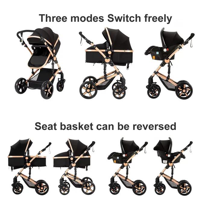 Poussette bébé 3-en-1 innovante, design tendance avec siège auto confortable, nacelle spacieuse et f