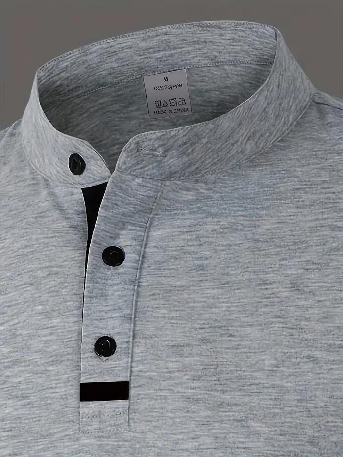 Un polo élégant à col rond pour hommes, uni épissé, adapté à porter à la maison en été, automne et h