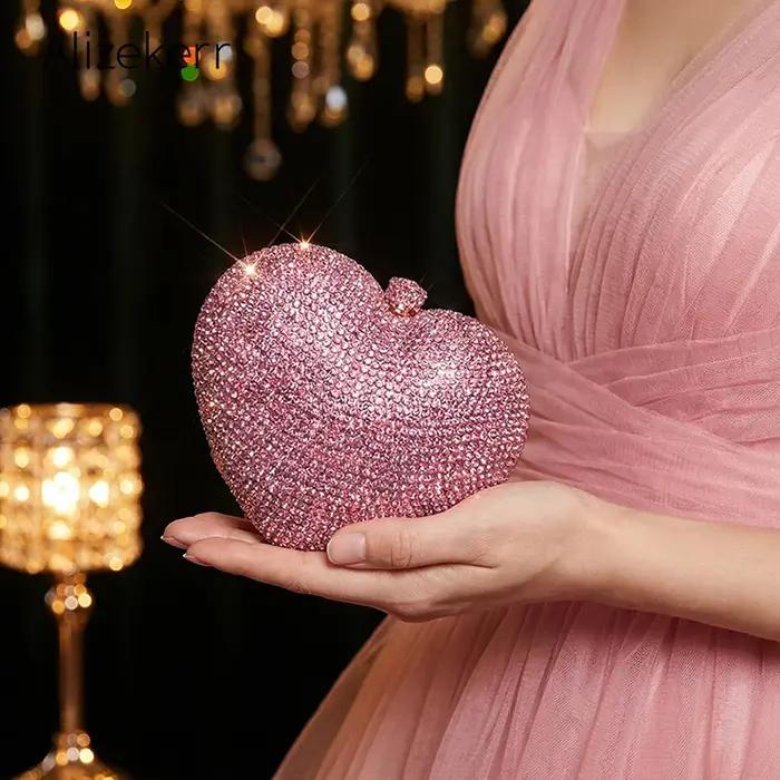 Alizekerr-Sacs de soirée en cristal en forme de cœur pour femmes, petite pochette en biscuits chic,