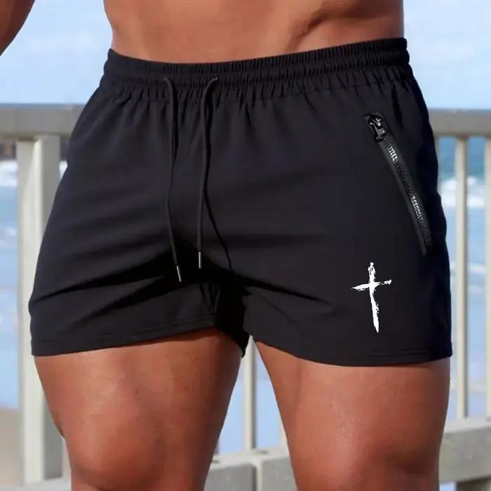 Maillot de bain pour hommes, gymnases d'été, Fitness, musculation, short de plage imprimé croisé, Bo