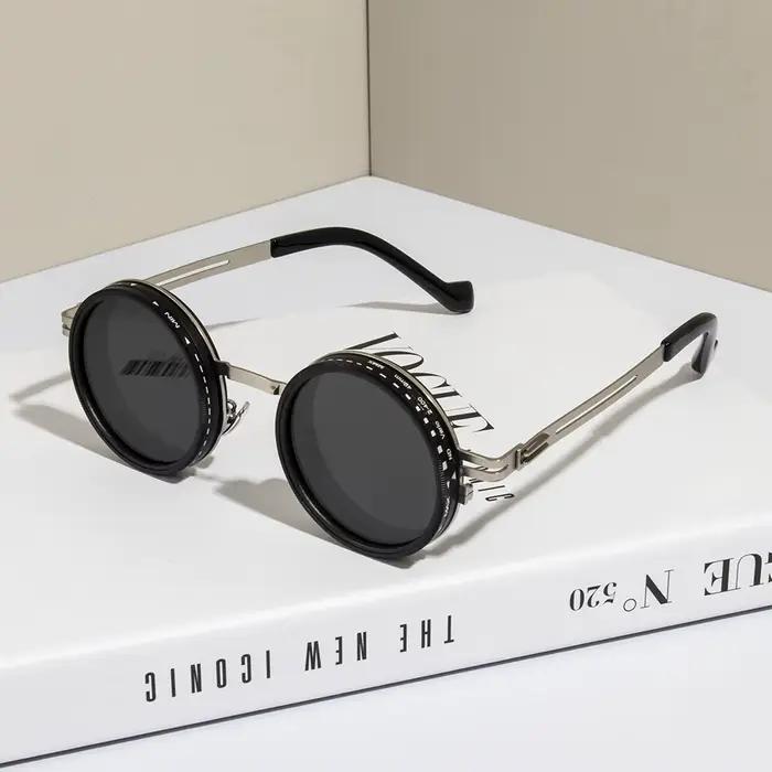Lunettes de soleil polarisées ND9 à gradation réglable pour hommes et femmes, rondes, rétro Punk, po