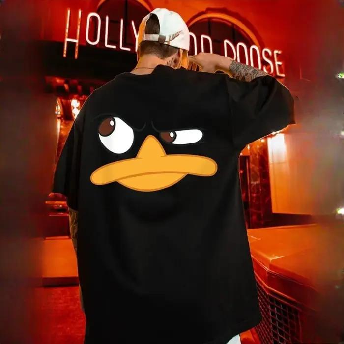 T-shirt à col rond pour hommes, coupe ample, à la mode, Vintage américain, Expression de canard impr
