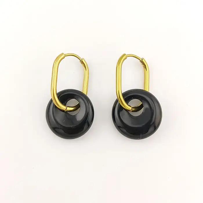 Boucles d'oreilles créoles en acier inoxydable et pierre naturelle pour femmes