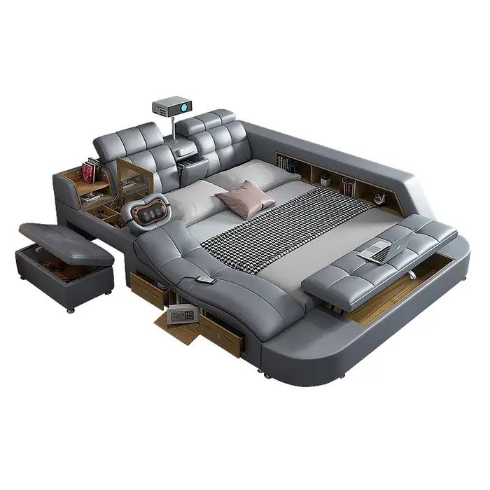 Lit électrique avec ordinateur portable intégré, haut-parleur, poignées uniques, moderne, dormir lit intelligent, stockage pour chambre à coucher transformations