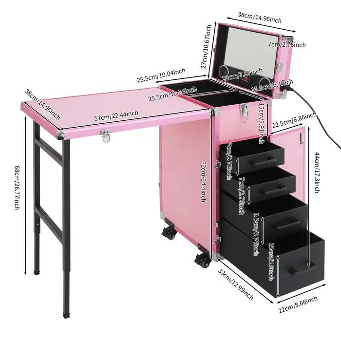 NOUVEAU - Table de manucure professionnelle pliable avec télécommande, trousse de maquillage, table