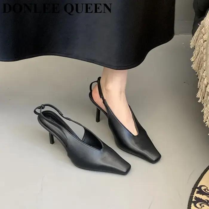 Sandales de printemps à talons hauts et fins pour femmes, escarpins à bout carré, chaussures peu pro