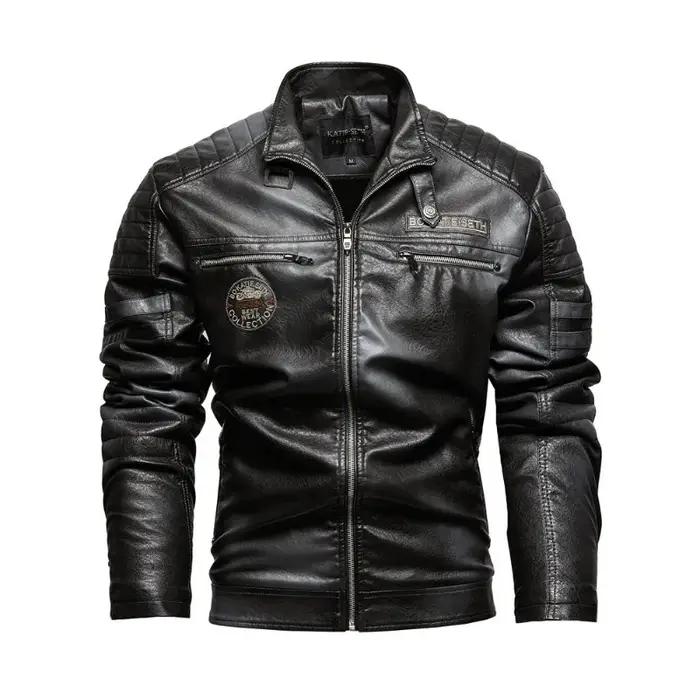 Veste en cuir pour homme, style motard punk, imprimé lettres, col montant, coupe slim, coupe-vent, m