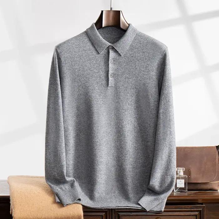 Pull à col POLO en cachemire pour hommes, de haute qualité, doux et élastique, décontracté, couleur