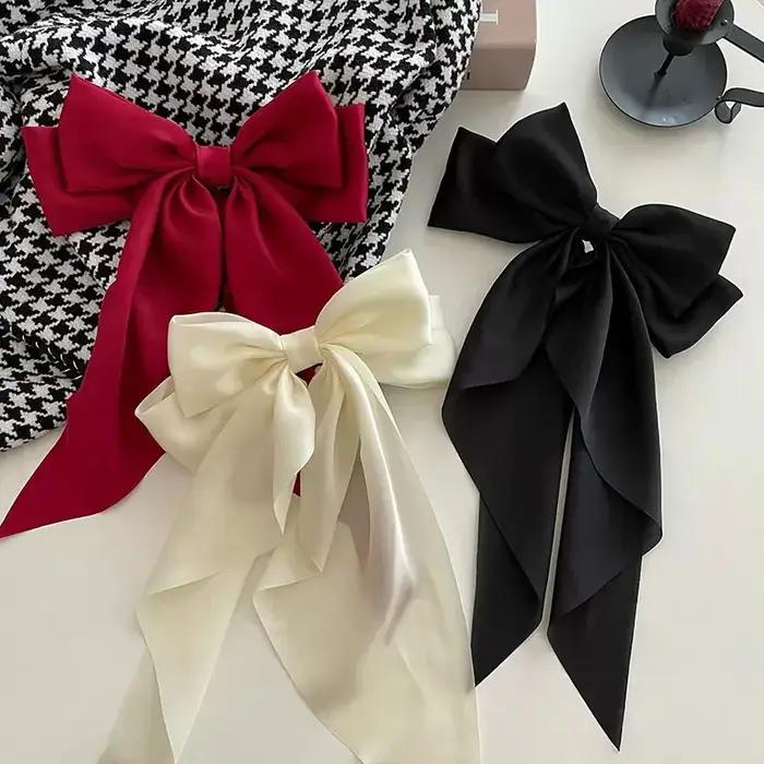 Élégante Pince à Cheveux en Ruban avec Grand Nœud Uni pour Femme et Fille, Bandeaux Doux en Satin, É