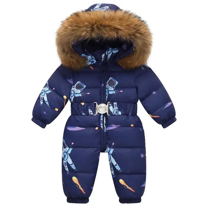Doudoune imperméable à capuche en fausse fourrure pour enfants, salopette d'hiver pour enfants, comb
