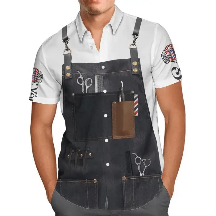 Chemise hawaïenne personnalisée pour hommes, nom d'été décontracté, barbier imprimé en 3D, manches c