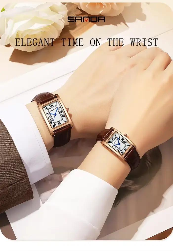SANDA luxe réservoir Couple montre résistant à l'usure bracelet en cuir cadran carré étanche Sport d
