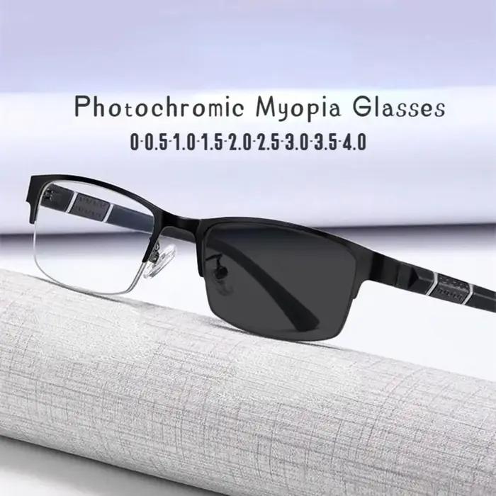 Lunettes de myopie photochromiques unisexes pour hommes d'affaires, demi-monture carrée, lunettes de