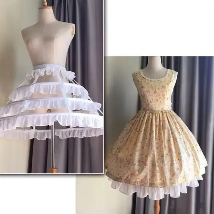 Femmes filles Lolita creux feuille de Lotus dentelle Cage à oiseaux os de poisson jupe Cosplay robe