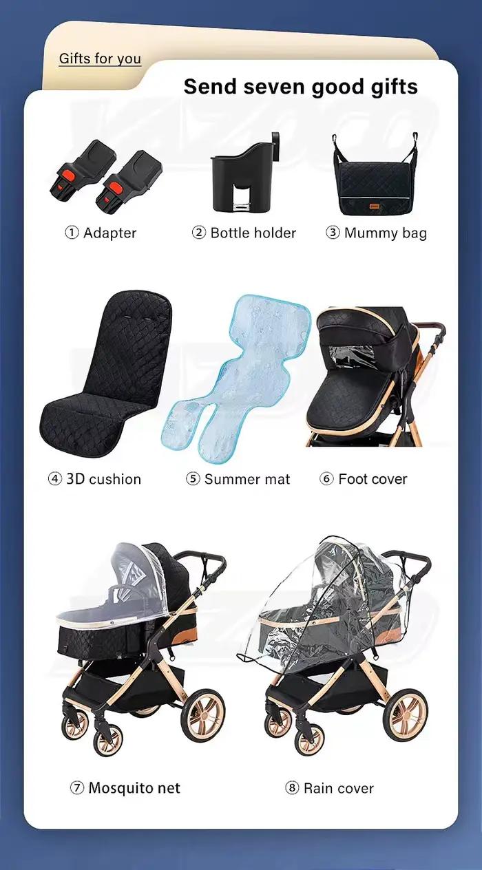 Système de poussette 3-en-1 pour bébé avec poignée réglable en hauteur, poussette pliable légère ave