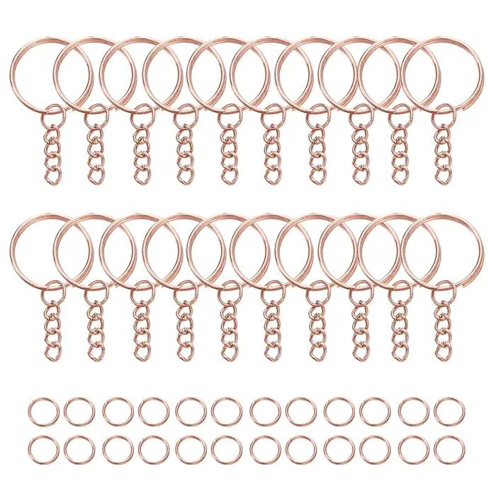 100 pièces 25mm porte-clés avec 100 pièces 8mm anneaux de saut connecteurs pour bricolage porte-clés