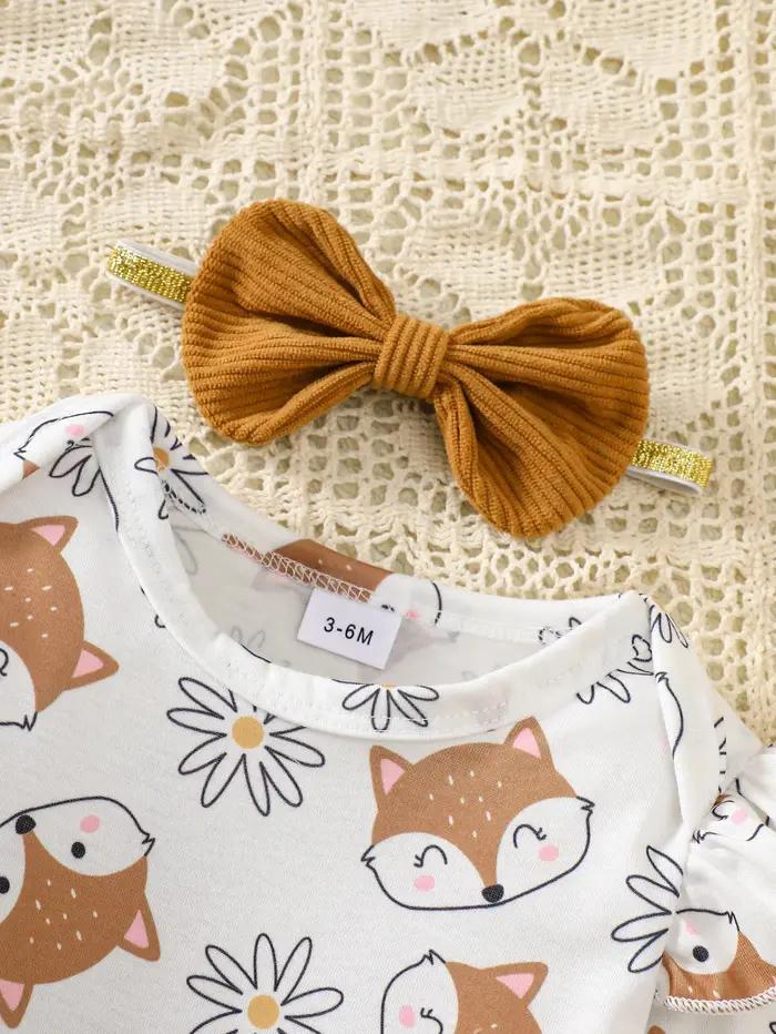 Ensemble en velours côtelé Little Fox Autumn Story : Combinaison imprimée marguerites + Jupe à brete