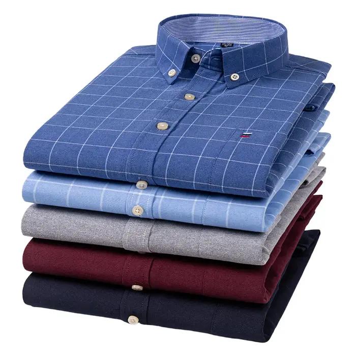 Chemises Oxford 100 % coton pour hommes, manches longues, à carreaux, douces, coupe classique, chemi
