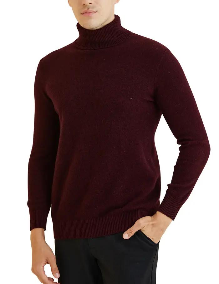 Pull en tricot pour hommes 100% laine mérinos col roulé pull en laine automne hiver chaud à manches
