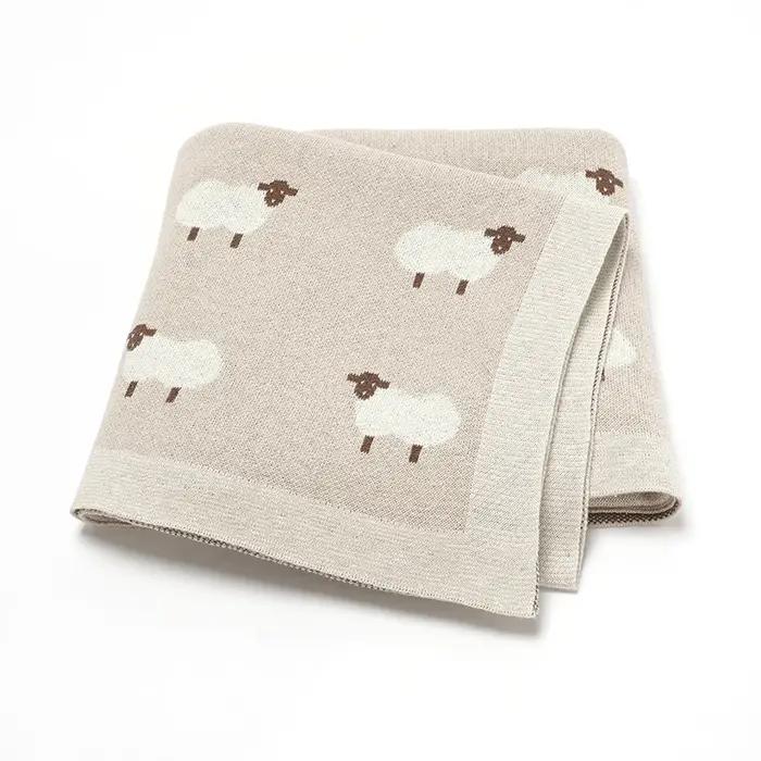 Couverture bébé coton tricotée 90x70cm - Lange emmaillotage poussette tapis réception nouveau-né
