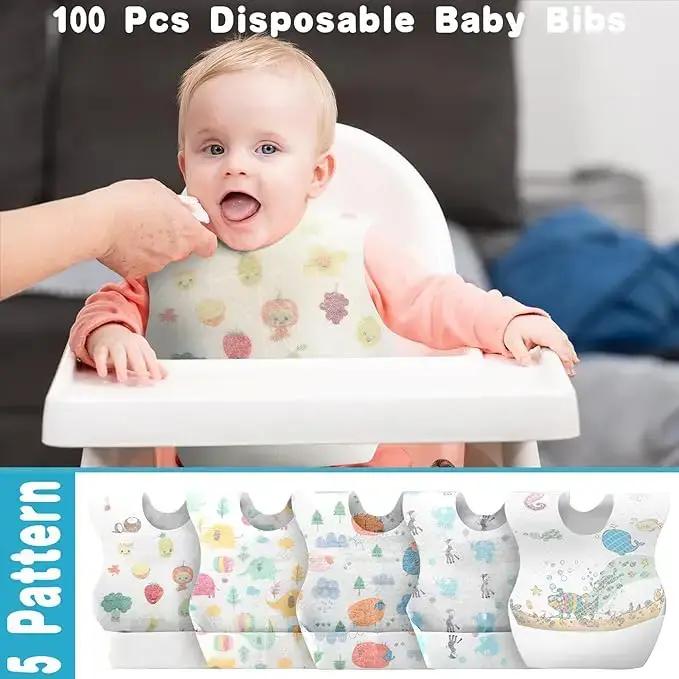 Bavoirs de bébé de poulet 100 pièces Bavoirs de voyage enveloppés individuels Attrape-nourriture éta