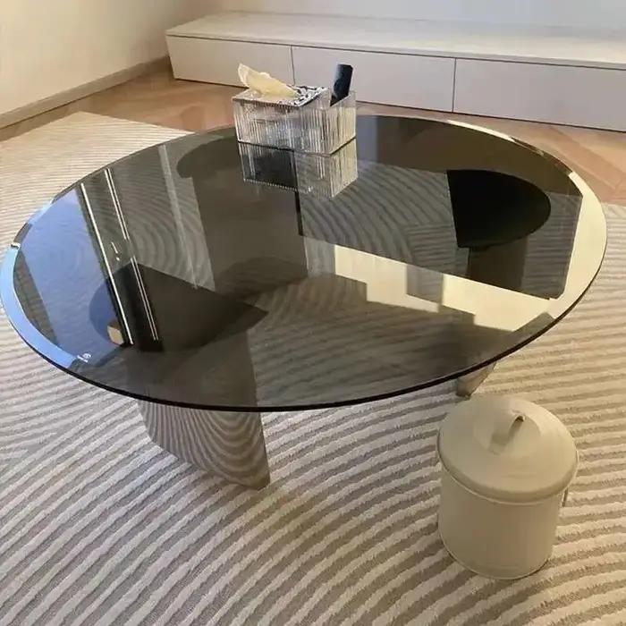 Table en verre trempé de luxe léger italien, Table basse moderne pour la maison, Table ronde créativ