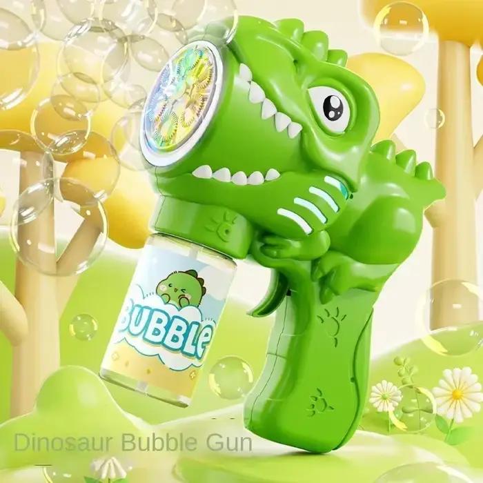 Machine à bulles dinosaure à 6 trous, pistolet à bulles électrique avec lumière, pistolet à bulles e