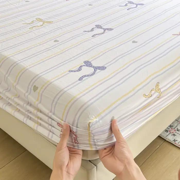 Ensembles de draps de lit à nœud rayé drap-housse antidérapant avec housse de matelas à bande élastique double incluant deux taies d'oreiller pour femmes occasions spéciales