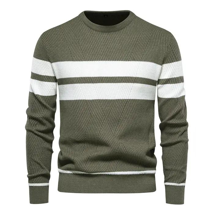 Nouveau automne pull hommes pull col rond Patchwork à manches longues chaud mince chandails hommes d