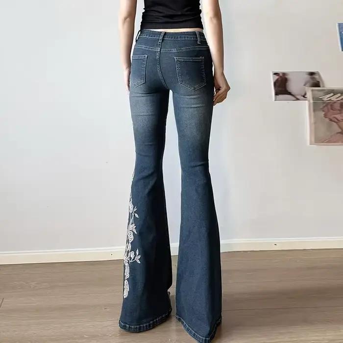 Jean Baggy rétro Y2k pour femmes, broderie florale, Vintage des années 2000, taille basse, pantalon