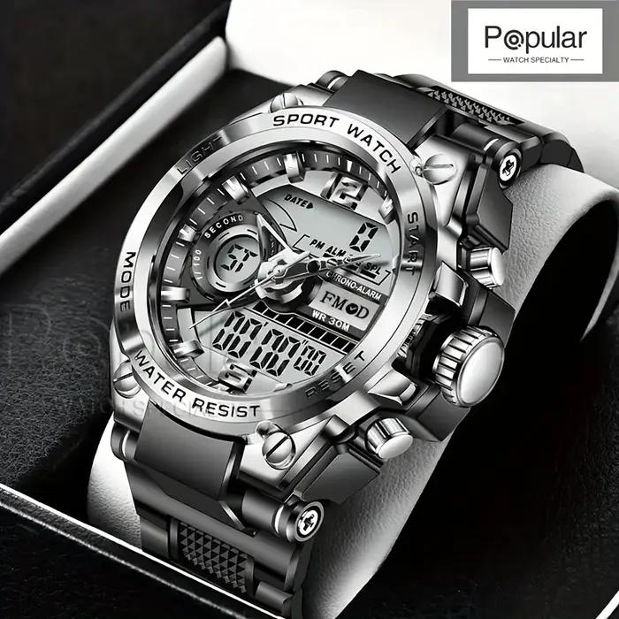 Montre-bracelet militaire numérique en acier pour hommes, horloge à Quartz LED, montre de Sport, gra