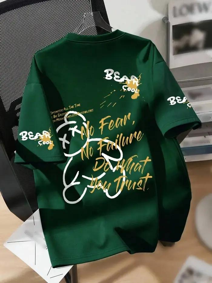 Vente chaude d'été hommes personnalisé ours en peluche imprimé respirant et confortable T-shirt exté