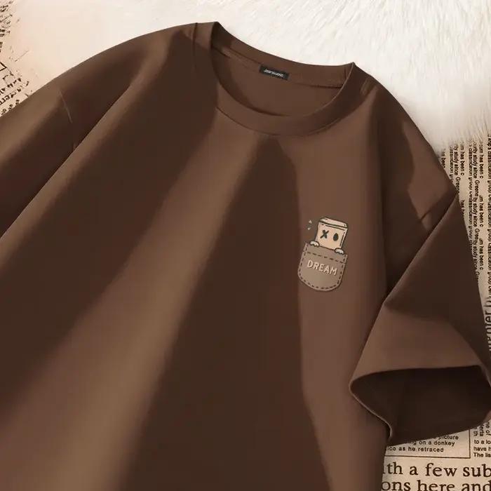 T-shirt à manches courtes imprimé style vintage américain pour homme, coupe ample et oversize, col r