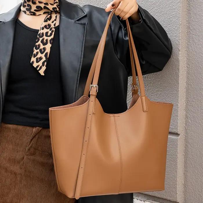 Sac fourre-tout en cuir véritable naturel pour femmes, sac à main en cuir de vache souple de grande