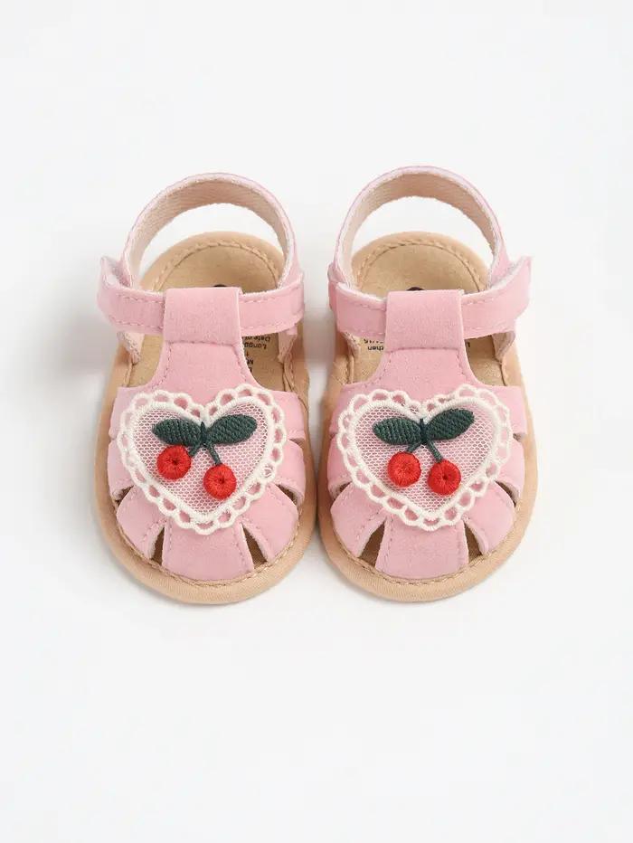 Sandales d'été pour bébé fille, chaussures à semelle en tissu cerise, chaussures pour nouveau-né, ch