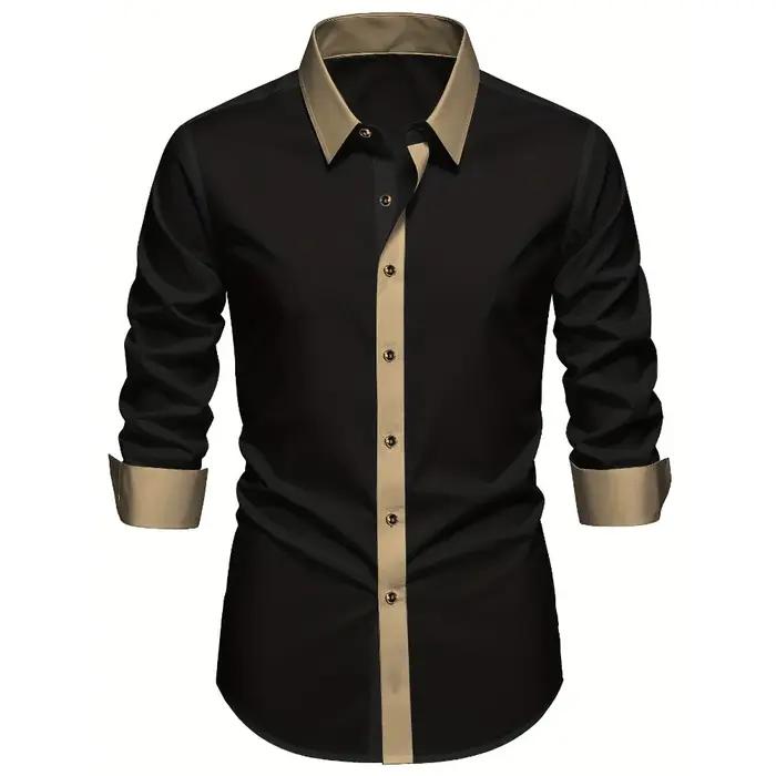 FGKKS hommes chemise noire flambant neuf haute rue Patchwork à manches longues intelligent décontrac