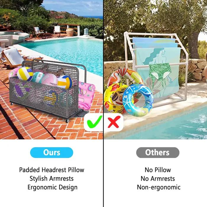 Mir de rangement pour flotteurs au bord de la piscine, caddie de piscine extérieur en rotin PE avec