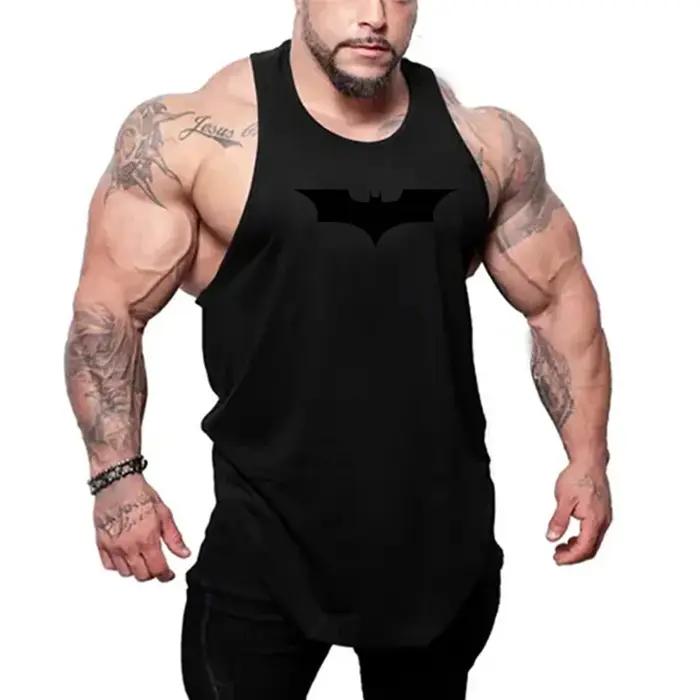 Noir chauve-souris imprimé salle de sport Fitness course vêtements de sport hommes formation muscula