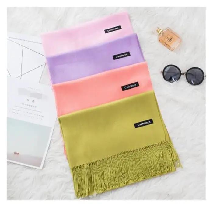 Femmes solide écharpe cachemire sentiment Pashmina châles gland Hijab bandeau Femme mince printemps