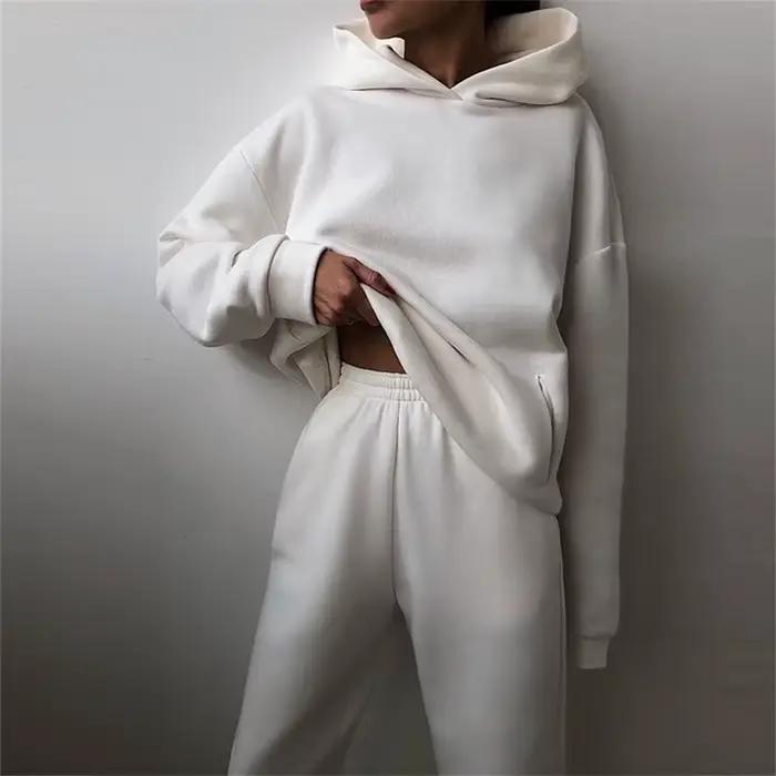 Sweat à capuche PVD deux pièces pour femme, sweat à capuche décontracté, pulls monochromes, ensemble