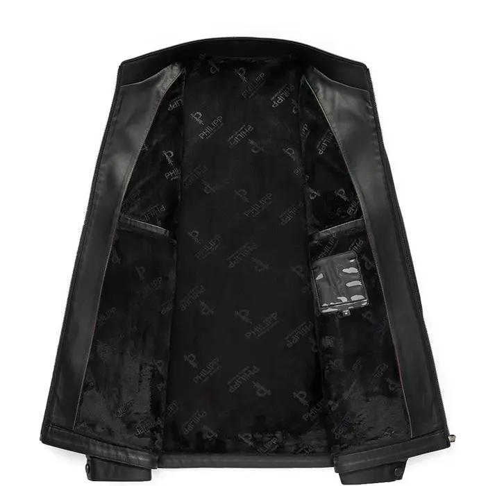Veste en cuir véritable pour hommes, avec col montant, à la mode, pour jeunes, fins, printemps et au