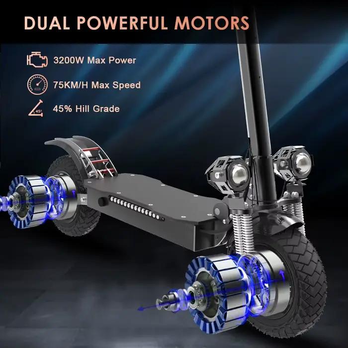 Trottinette Électrique Rika Pliable et Étanche de 75 KM/H, 60V, 48V, 1300-3200W, 10 Pouces, Entrepôt