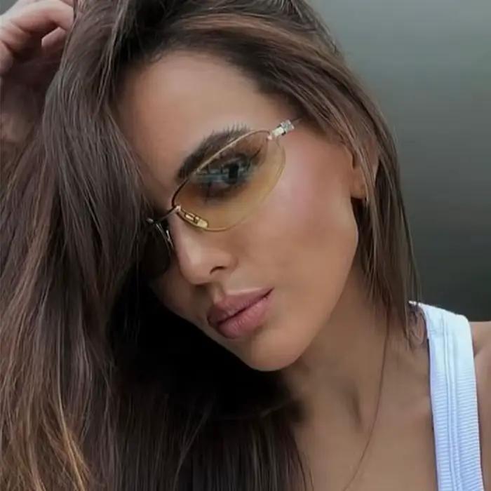 Lunettes de soleil ovales sans cadre Y2K de luxe, Design de marque, style haut de gamme, Punk, pour